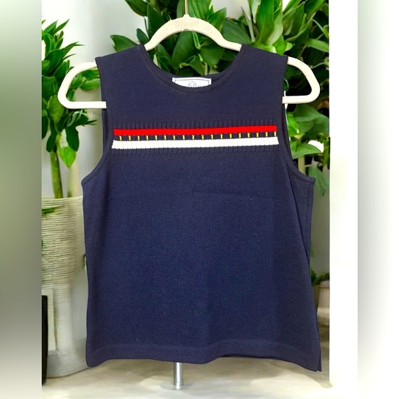 ST. JOHN Nautical sport vintage Navy sweater vest size PS - Picture 1 of 9